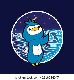 penguin illustration with japanese style for kaijune event, notebook, logo