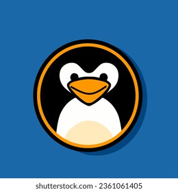 penguin illustration logo design on a blue background