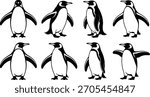  Penguin Illustrations Set. Black and white drawings of various standing Antarctic birds