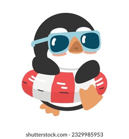 penguin with inflatable ring and sunglasses