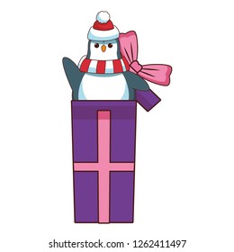 Penguin inside gift box