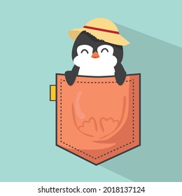 Pingüino dentro del bolsillo Diseño de Estilo Plano