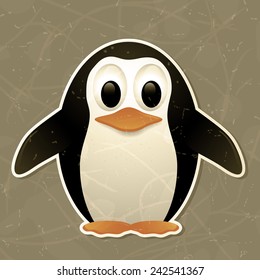 Penguin isolated on grey background. Vector illustration. 