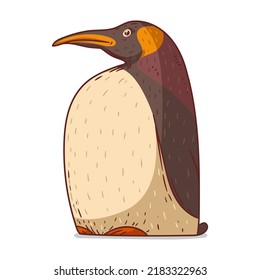 A Penguin, Isolated Vector Illustration. A King Penguin. Cute Cartoon Picture Of An Emperor Penguin Sitting. A Funny Bird Sticker. Simple Drawing Of A Seabird On White Background. An Arctic Animal