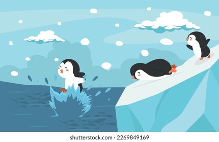 Penguin jumping in the ocean