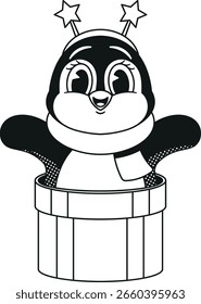 Penguin jumping out gift box