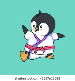 Penguin karate vector illustration cute