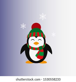 Penguin in a knitted cap. Icon for web and mobile application. Vector illustratioт. Can be used for design greeting card, invitation or banner or icons for mobile applications or