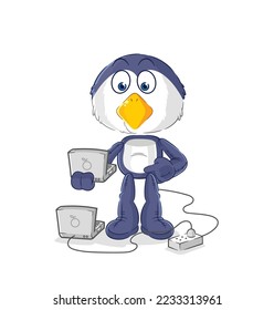 the penguin with laptop mascot. cartoon vector