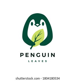 penguin leaf logo vector icon illustration