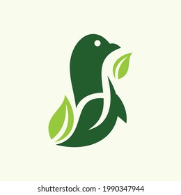 Penguin Leaf Nature Vector Logo Design
