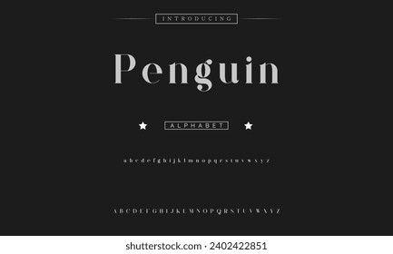 Penguin Lettering Minimalist Fashion. Elegant alphabet letters serif font and number. Typography fonts regular uppercase, lowercase.