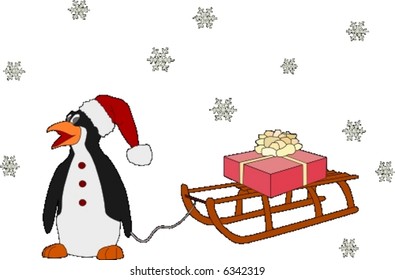 penguin like Santa with  present