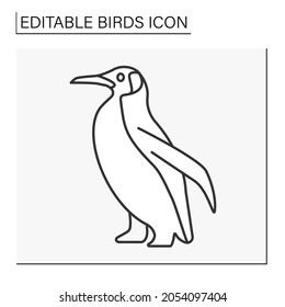 Penguin line icon. Aquatic flightless antarctic region birds. Dark and white plumage and possess flippers for swimming. Birds concept. Isolated vector illustration. Editable stroke