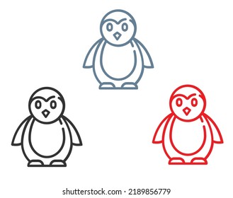 Penguin line icon, outline vector sign, linear pictogram isolated on white. Symbol, logo illustration, color blue, red, and black.