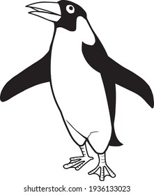 ilustración vectorial de línea de pingüino aislada en fondo blanco , vista superior de animales