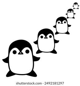 Penguin Lineup Vector Design black and white