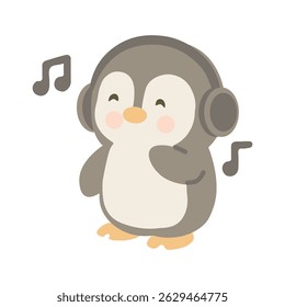 Penguin Listening to Music with Headphones cartoon
