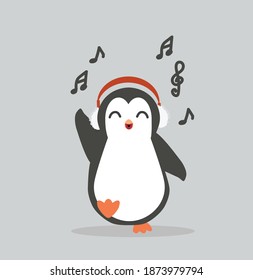 penguin listening to music on headphones