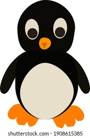 penguin little cub, cute drawing, vector illustration, isolate on white background