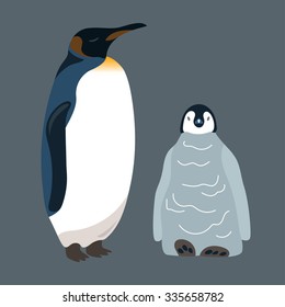 
Penguin and little penguin. Vector illustration.