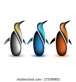 Penguin logo bird colored collection animal icon, set colorful wild bird