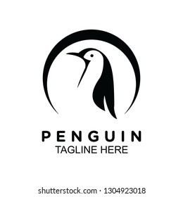 Penguin logo with circle border on black and white. clip art vector