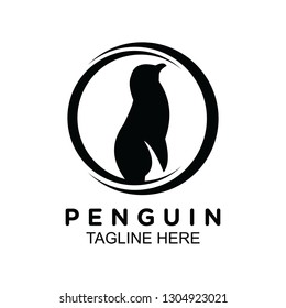Penguin logo with circle border on black and white. clip art vector