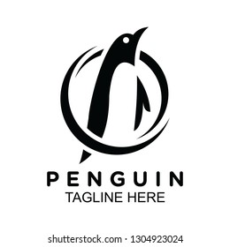 Penguin logo with circle border on black and white. clip art vector