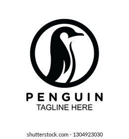 Penguin logo with circle border on black and white. clip art vector