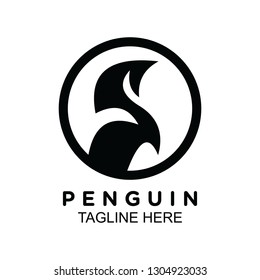 Penguin logo with circle border on black and white. clip art vector