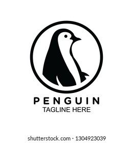 Penguin logo with circle border on black and white. clip art vector