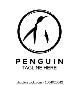 Penguin logo with circle border on black and white. clip art vector