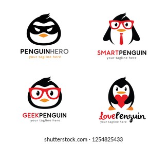 Penguin Logo, Logo collection set, Concept design, Symbol, Icon