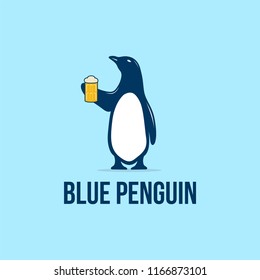 Penguin Logo Design with beer and glass 