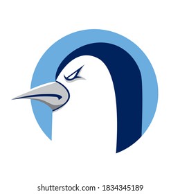 Penguin logo design blue and gray on white background