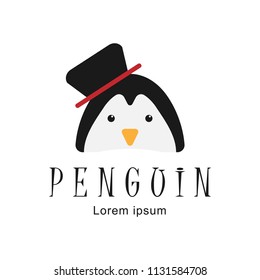 Penguin Logo Design, Cute Penguin Simple Flat Design, vector illustration.