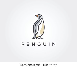 Penguin Logo design vector template Negative space style. Funny Bird Logotype concept icon