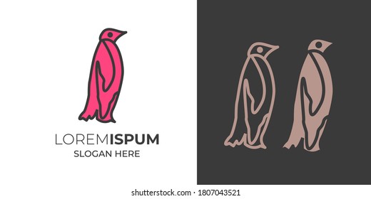 Penguin. Logo, Element logo. Black and white penguin and penguin with shadows and colors. polar Vector.penguin vector icon logo cartoon character fish salmon illustration doodle 5