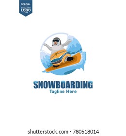 penguin logo. penguin icon. character logo. snowboarding. vector art. 