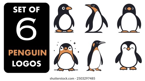 Penguin Logo Set, 6 Unique Designs - Flat Vector Illustration