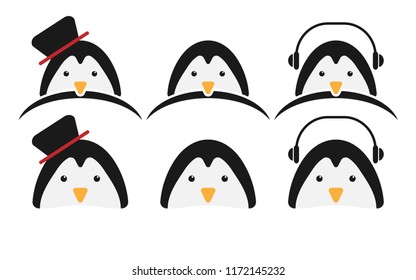 Penguin Logo Set, Penguin Icon, Penguin Logo Design, Cute Penguin Simple Flat Design, vector illustration.