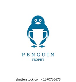 Penguin Logo with trophy icon concept.