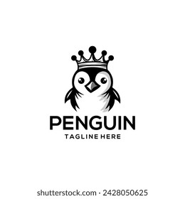 penguin logo wearing a crown. penguin cartoon animal character logo