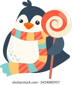 Penguin With Lollipop Vector Illustration