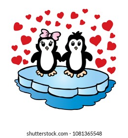 
Penguin and love.  Doodle vector illustration.