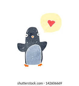 penguin with love heart retro cartoon