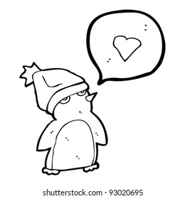 caricatura de la burbuja del discurso del corazón en el pingüino