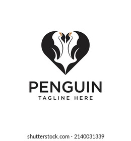 Penguin love Logo Design, vector illustration