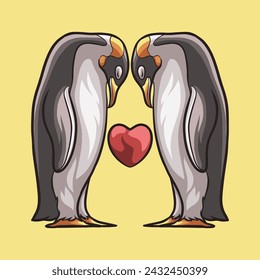 Penguin Love mascot great illustration for your branding business
